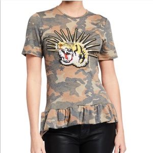 🌟Melissa Masse Camo Ruffle-hem T-shirt with Tiger🌟